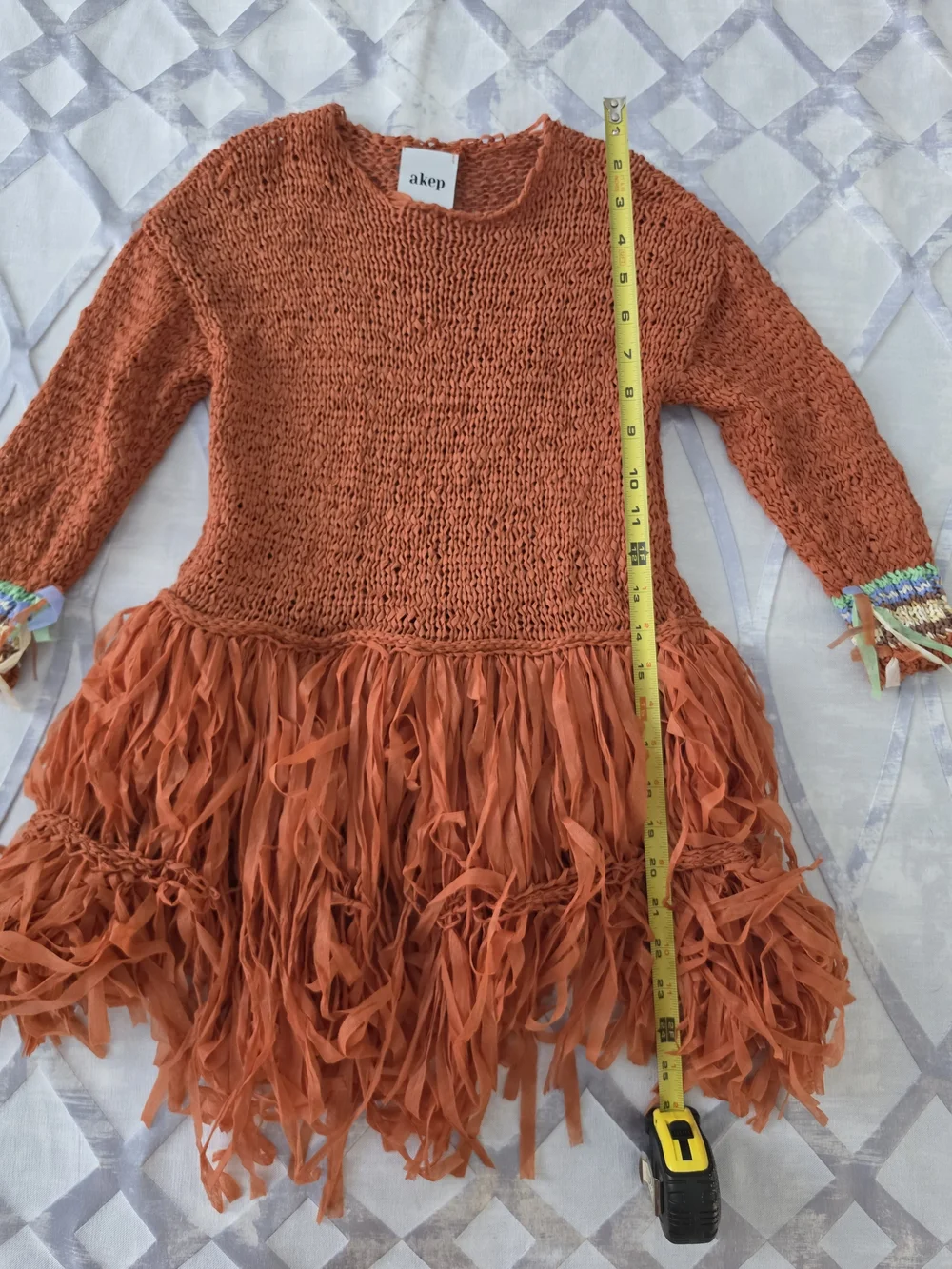 Akep Orange Girls' Fringe Knit Dress, Size 8